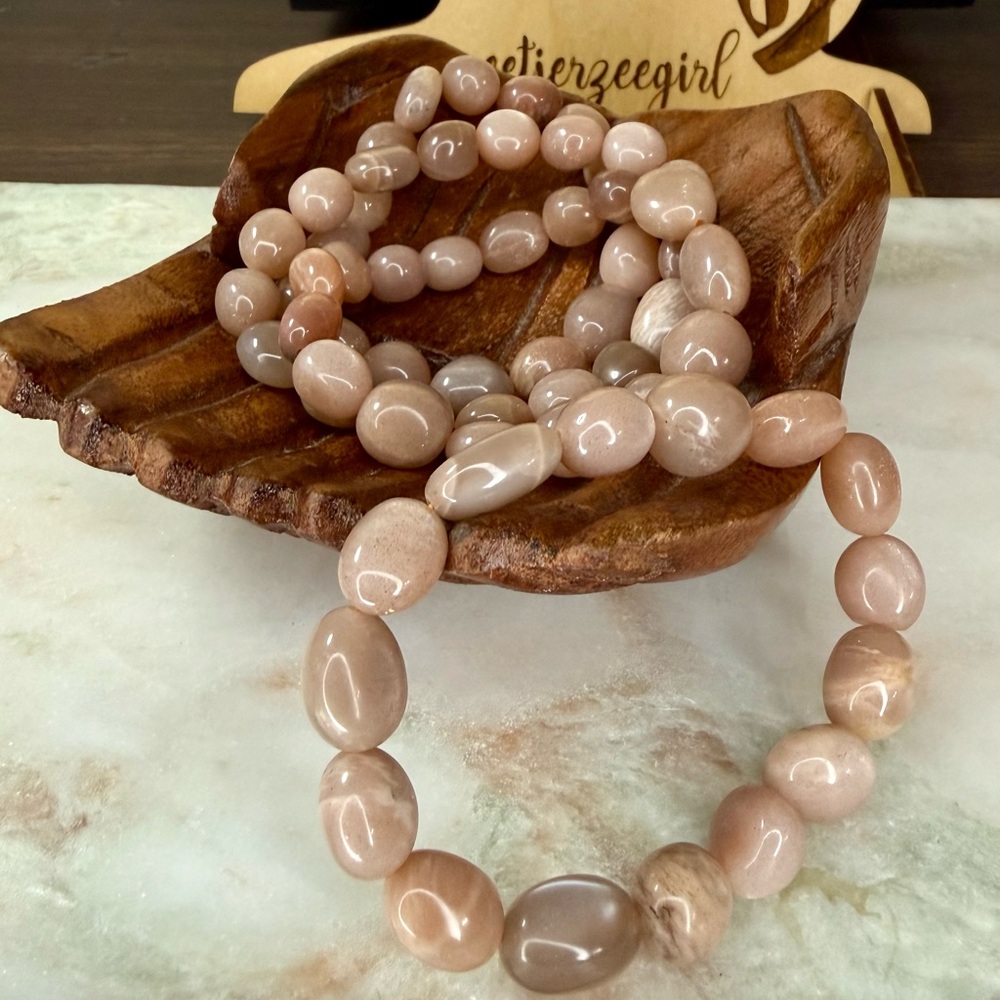 Natural Sunstone Gemstone Tumbled Pebble Bead Stone of Joy Bracelet
